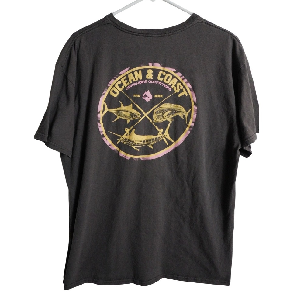 Ocean and Coast T Shirt Large Surf Coastal Offshore Fishing Graphic Charcoal